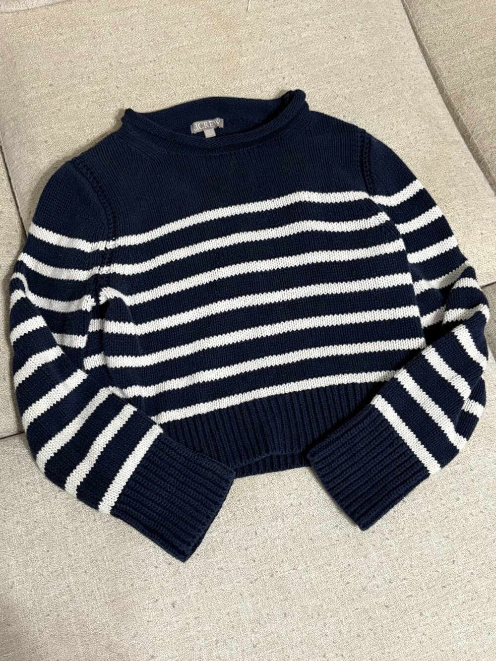 J.Crew Navy Striped Rollneck Sweater XL Breton Nautical